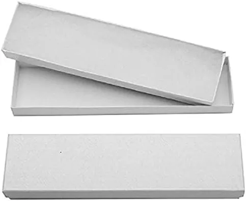 RJ Displays - 6 Pack White Color Paper Cardboard Color Cotton Boxes Jewelry Bracelet, Watches, Necklace and Anklet Gift Displays 8" x 2" By RJ Displays (White)