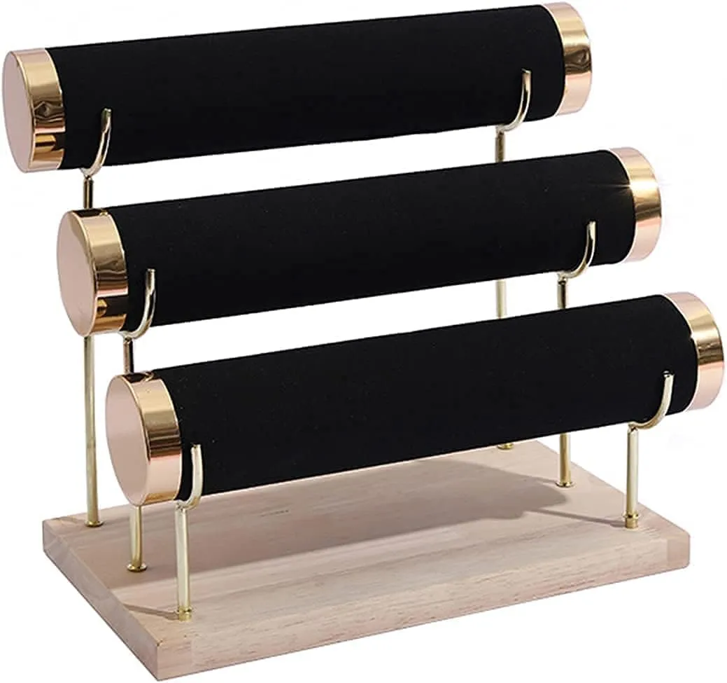 RJ Displays-Detachable 3 Tier Bracelet, Watch, Bangle Jewelry Holder Organizer Display Stand Black Velvet Bracelet Display Stand. Comes with Micro Fiber Jewelry Cleaning/Polishing Cloth