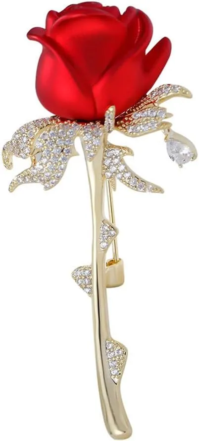 Rose Flower Brooches Crystal Rhinestone Blossom Brooches Pins Fashion Elegant Bouquet Brooches for Women Girls Bridal Wedding