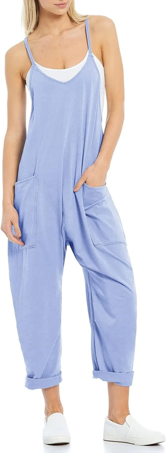 Ru Sweet Women's Casual Loose Sleeveless Jumpsuits Spaghetti Strap V Neck Harem Long Pants Overalls with Pockets