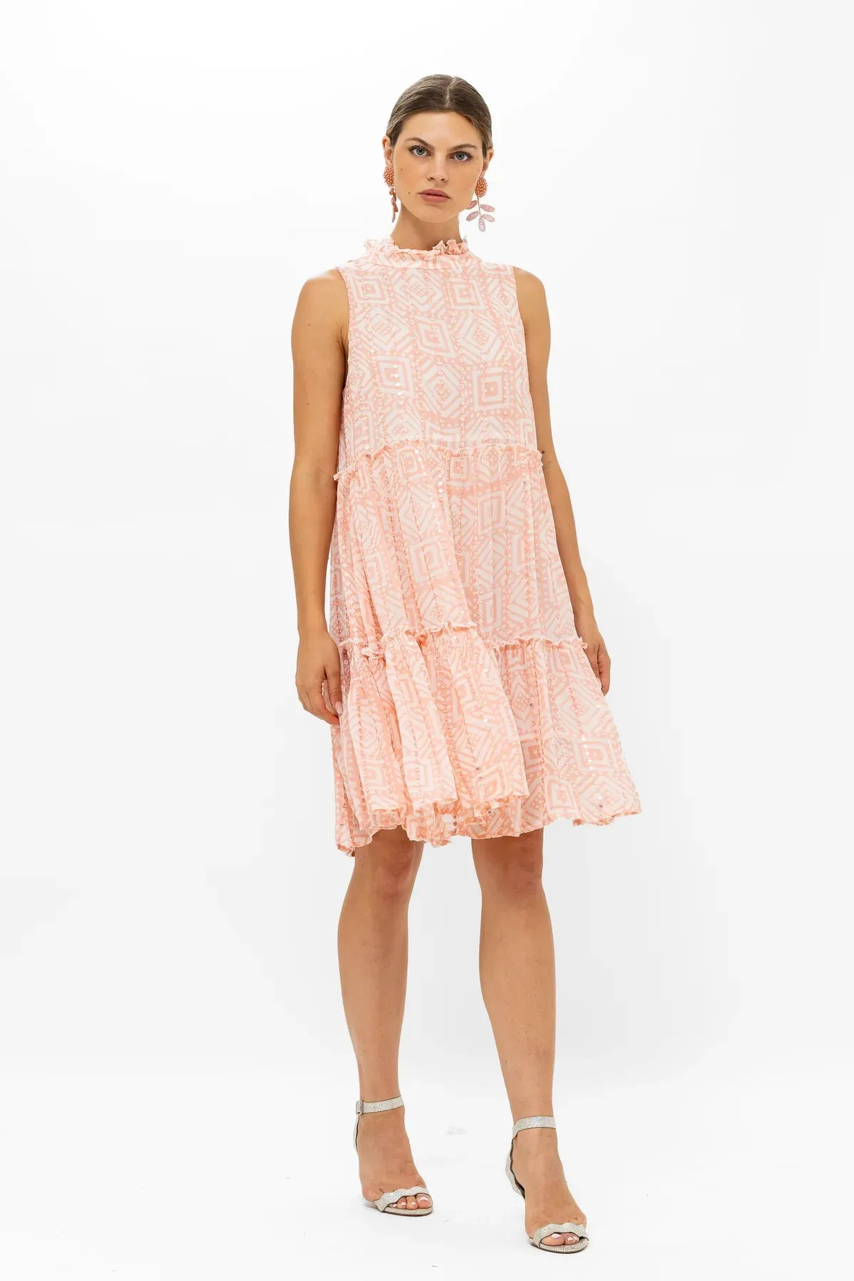 Ruffled Tiered Mini Dress - Bali Pink