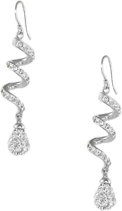Savlano 14K White Gold Plated Spiral Shape Crystal Drop Dangle Earrings for Women, Comes with Savlano Gift Box