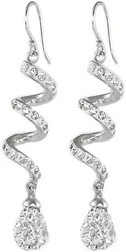 Savlano 14K White Gold Plated Spiral Shape Crystal Drop Dangle Earrings for Women, Comes with Savlano Gift Box