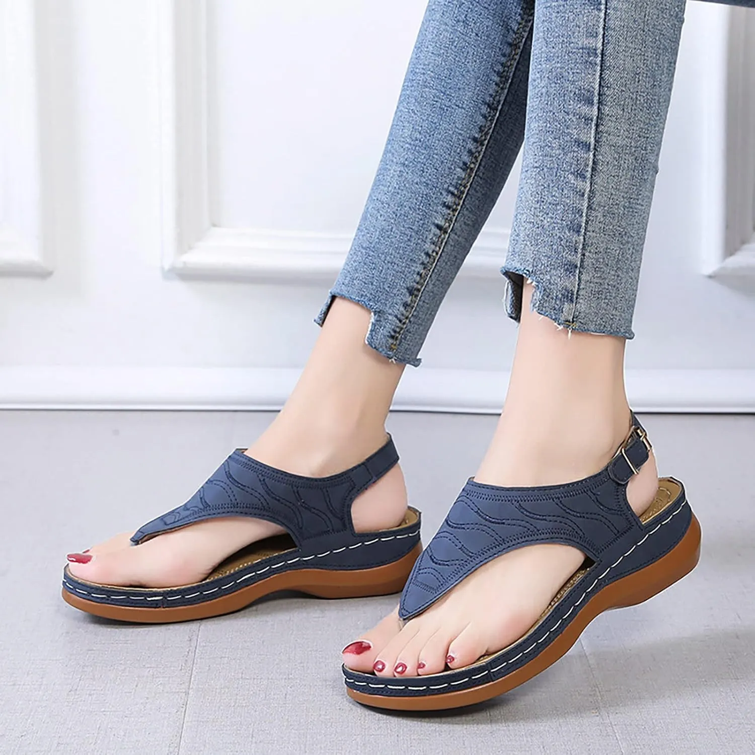 SBGMoSJ Orthopedic Flats for Women Dressy Orthopedic Walking Shoes for Men with Flat Feet Dressy Closed Toe Wedges for Women Evening Walking Shoes Women Black Strap Heels Closed Sandals for Women