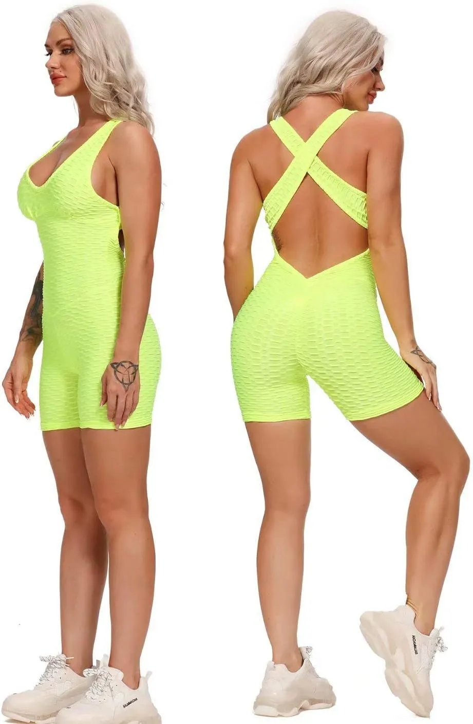 SEASUM Women Texture Bodysuit Sleevesless Sport One-Piece Backless Sexy Slimming Bodycon Rompers Jumpsuit M