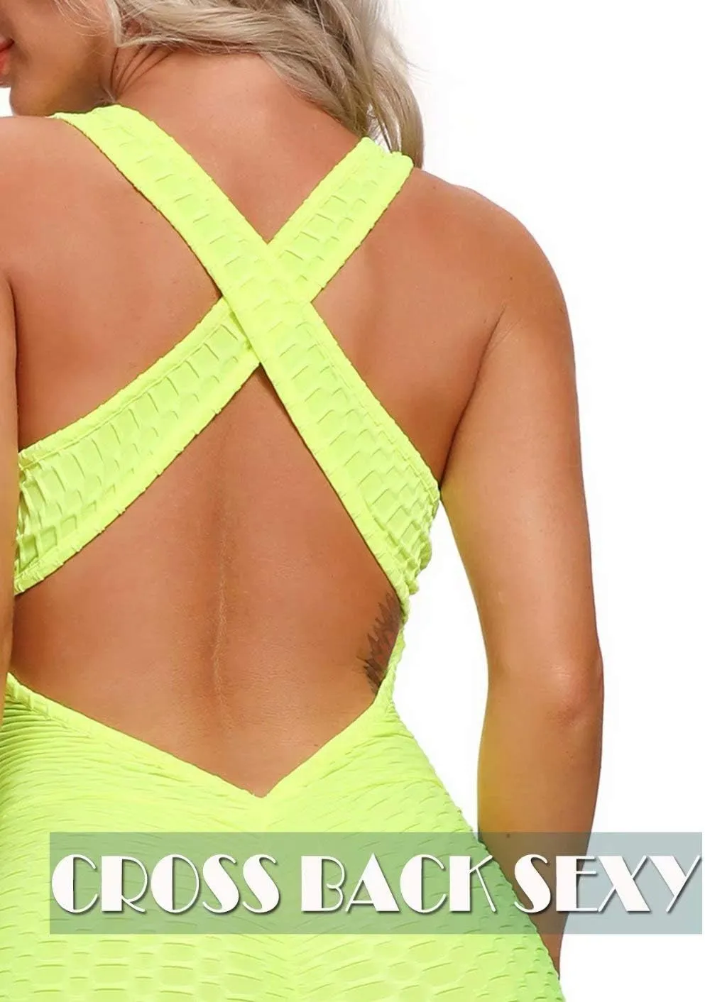 SEASUM Women Texture Bodysuit Sleevesless Sport One-Piece Backless Sexy Slimming Bodycon Rompers Jumpsuit M