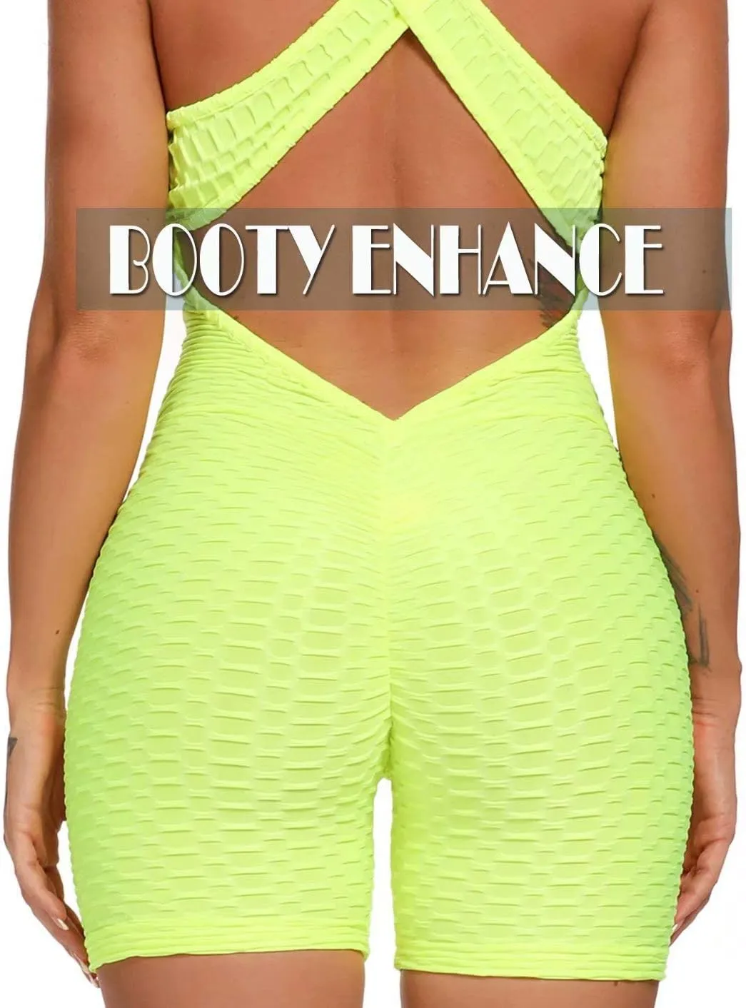 SEASUM Women Texture Bodysuit Sleevesless Sport One-Piece Backless Sexy Slimming Bodycon Rompers Jumpsuit M