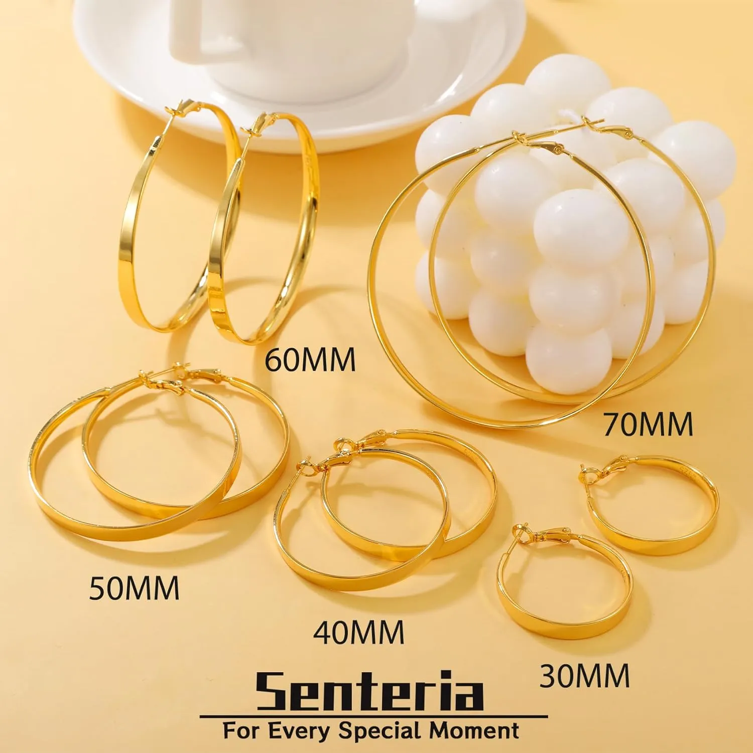 Senteria 5MM Wide 925 Sterling Silver Hoop Earrings for Women Hypoallergenic Extra Large Silver Hoops Earrings Large Oversize Big Thick Hoop Earrings for Women 30/40/50/60/70MM