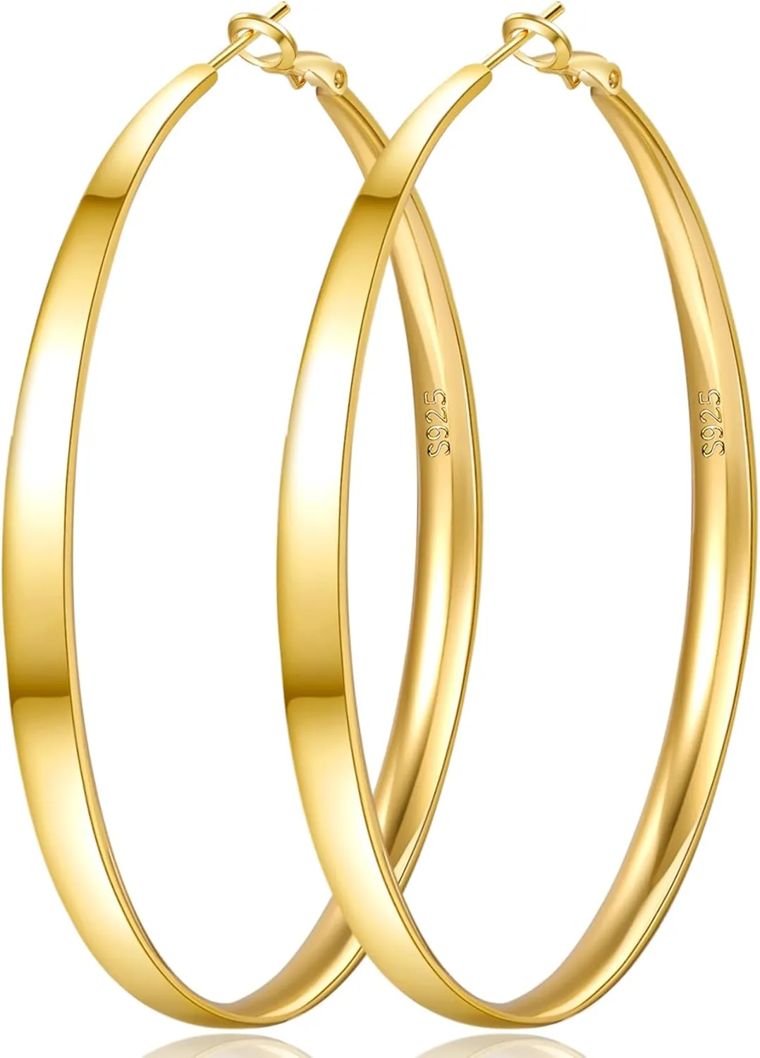 Senteria 5MM Wide 925 Sterling Silver Hoop Earrings for Women Hypoallergenic Extra Large Silver Hoops Earrings Large Oversize Big Thick Hoop Earrings for Women 30/40/50/60/70MM