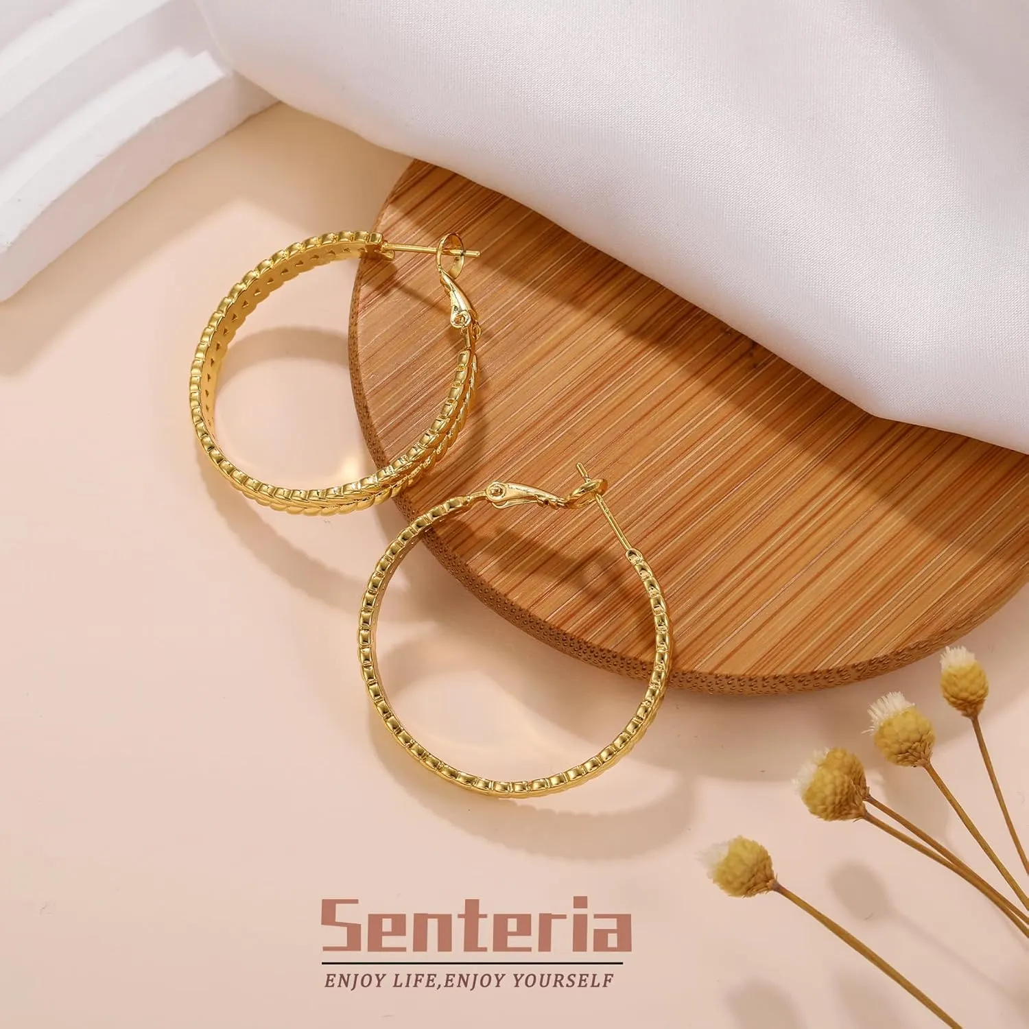Senteria Large 925 Sterling Silver Hoop Earrings for Women Lightweight Thick Silver Hoop Earrings Wheat Twisted Hoop Earrings Hypoallergenic 5mm Wide Big Silver Hoop Earrings for Women 30/40/50mm