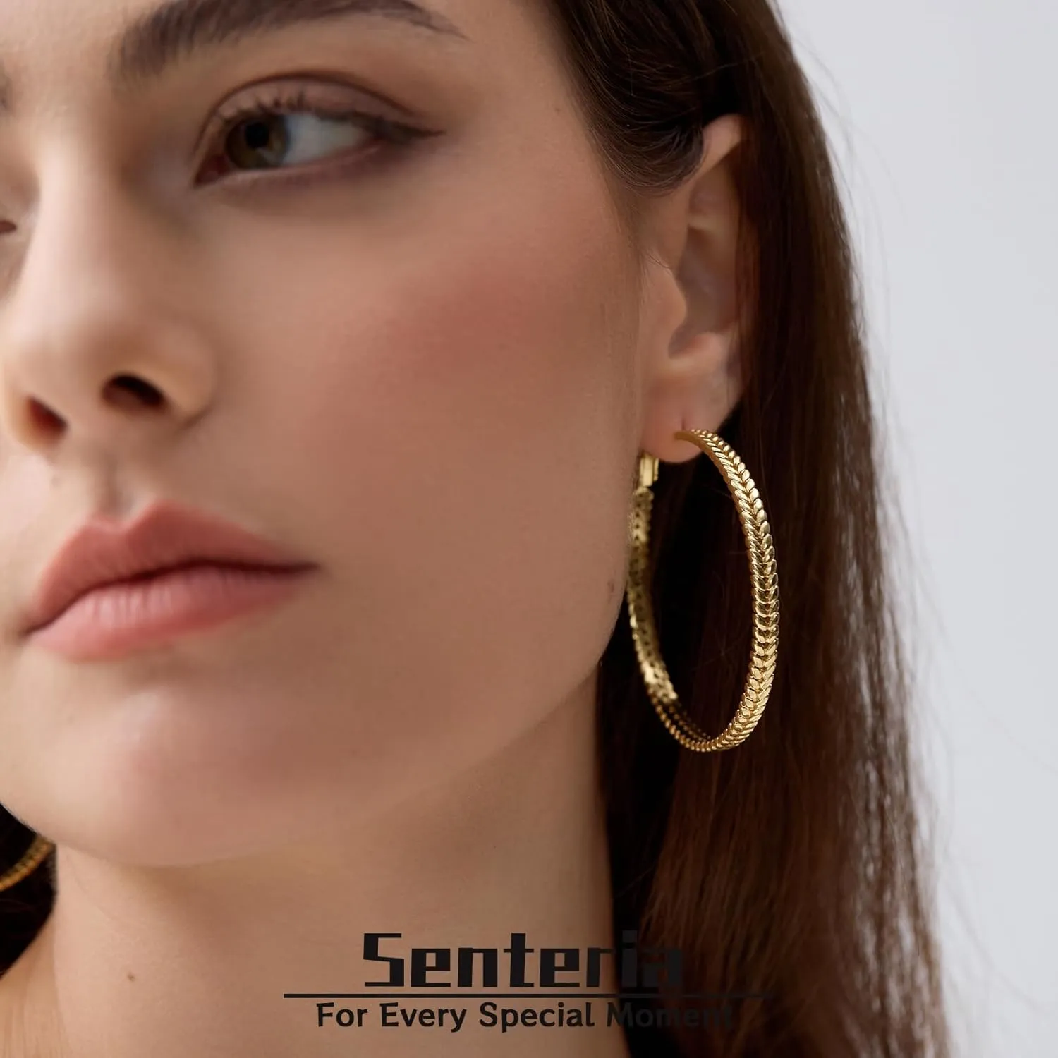 Senteria Large 925 Sterling Silver Hoop Earrings for Women Lightweight Thick Silver Hoop Earrings Wheat Twisted Hoop Earrings Hypoallergenic 5mm Wide Big Silver Hoop Earrings for Women 30/40/50mm