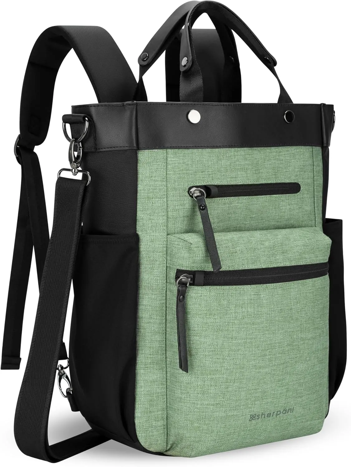 Sherpani Soleil, Anti Theft Convertible Backpack, 3 in 1 Tote Bag, Crossbody Purse, 18L Travel Backpack, Travel Gifts for Women, RFID Protection, Metal Hardware, Fits 15 Laptop (Basil)