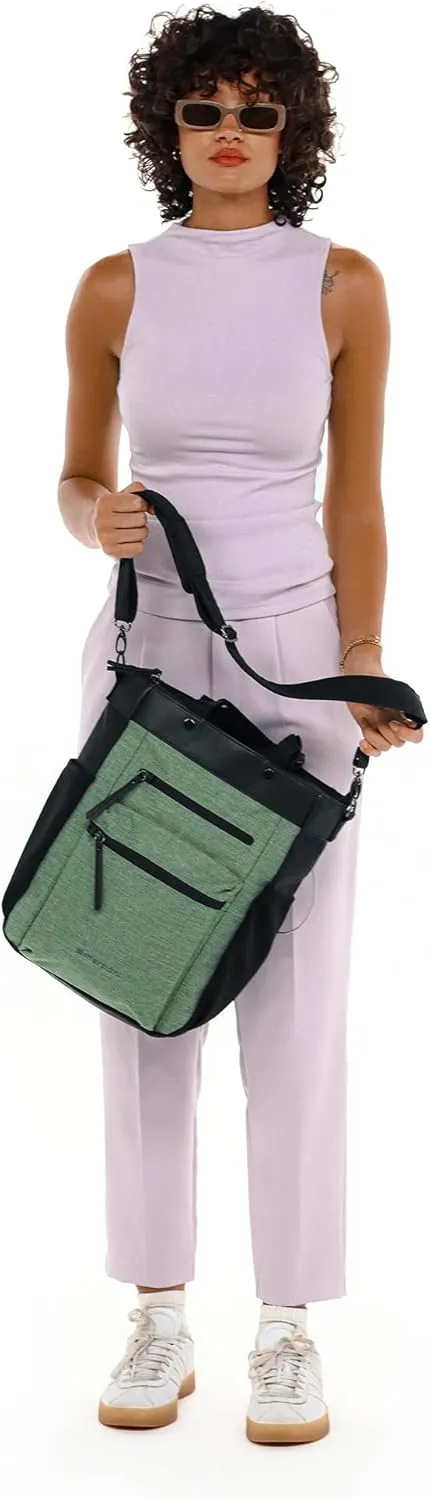 Sherpani Soleil, Anti Theft Convertible Backpack, 3 in 1 Tote Bag, Crossbody Purse, 18L Travel Backpack, Travel Gifts for Women, RFID Protection, Metal Hardware, Fits 15 Laptop (Basil)