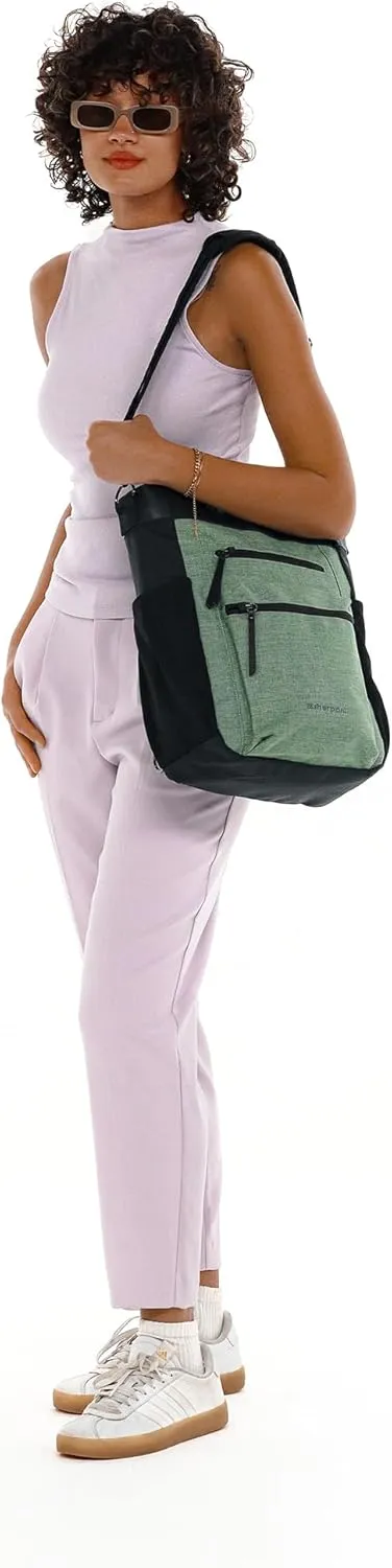 Sherpani Soleil, Anti Theft Convertible Backpack, 3 in 1 Tote Bag, Crossbody Purse, 18L Travel Backpack, Travel Gifts for Women, RFID Protection, Metal Hardware, Fits 15 Laptop (Basil)