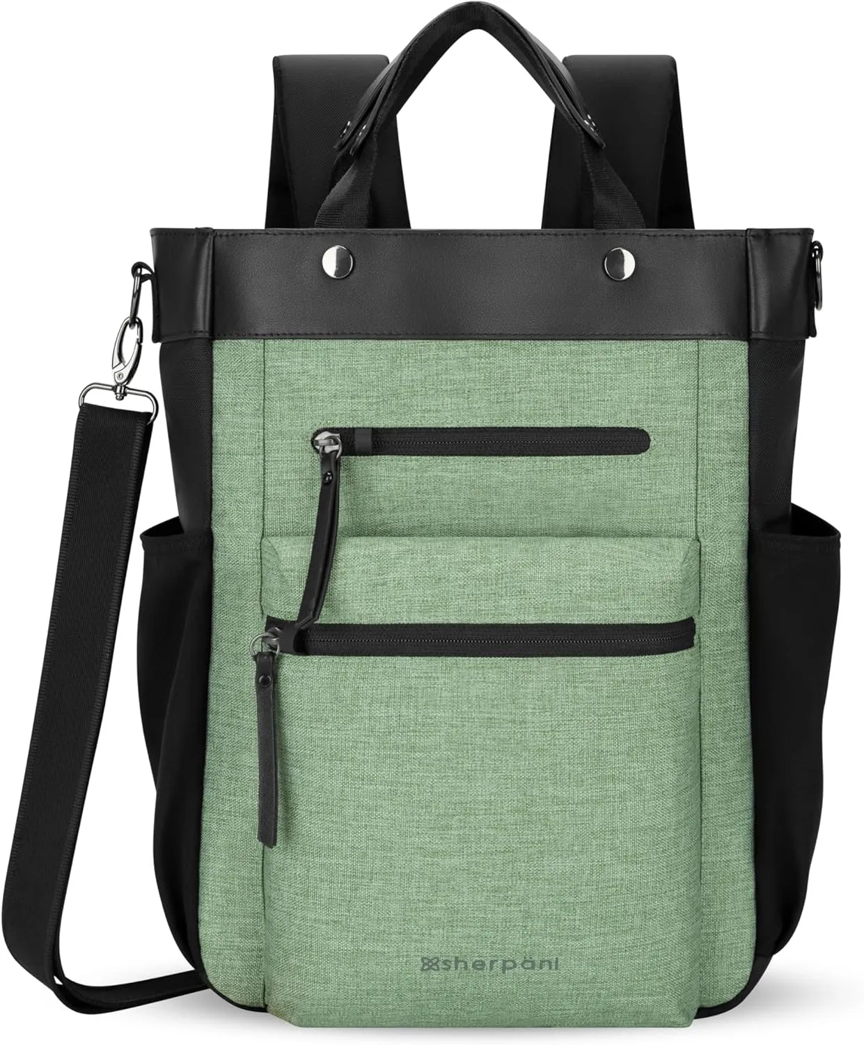 Sherpani Soleil, Anti Theft Convertible Backpack, 3 in 1 Tote Bag, Crossbody Purse, 18L Travel Backpack, Travel Gifts for Women, RFID Protection, Metal Hardware, Fits 15 Laptop (Basil)