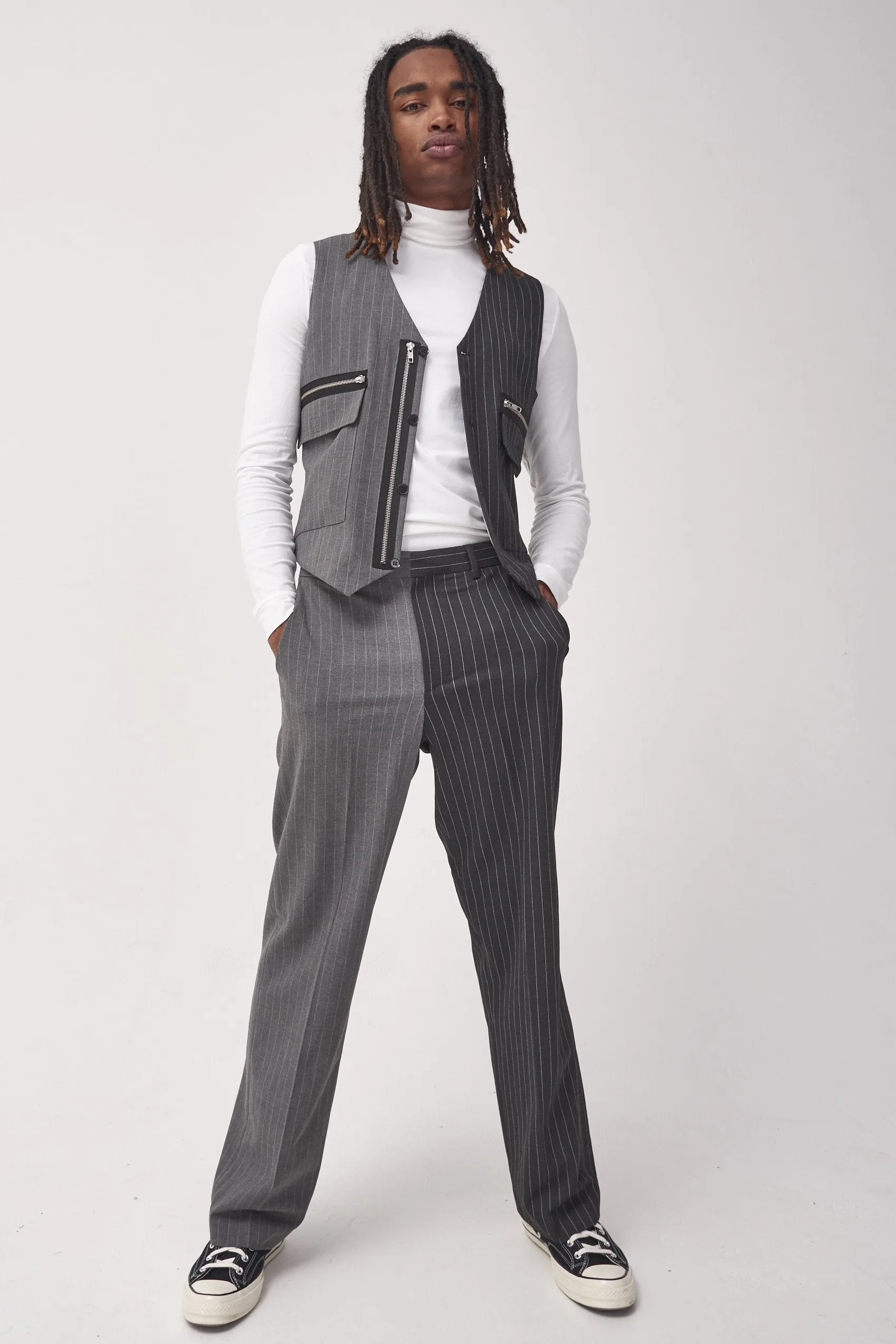 Spliced Grey Pinstripe Utility Waistcoat