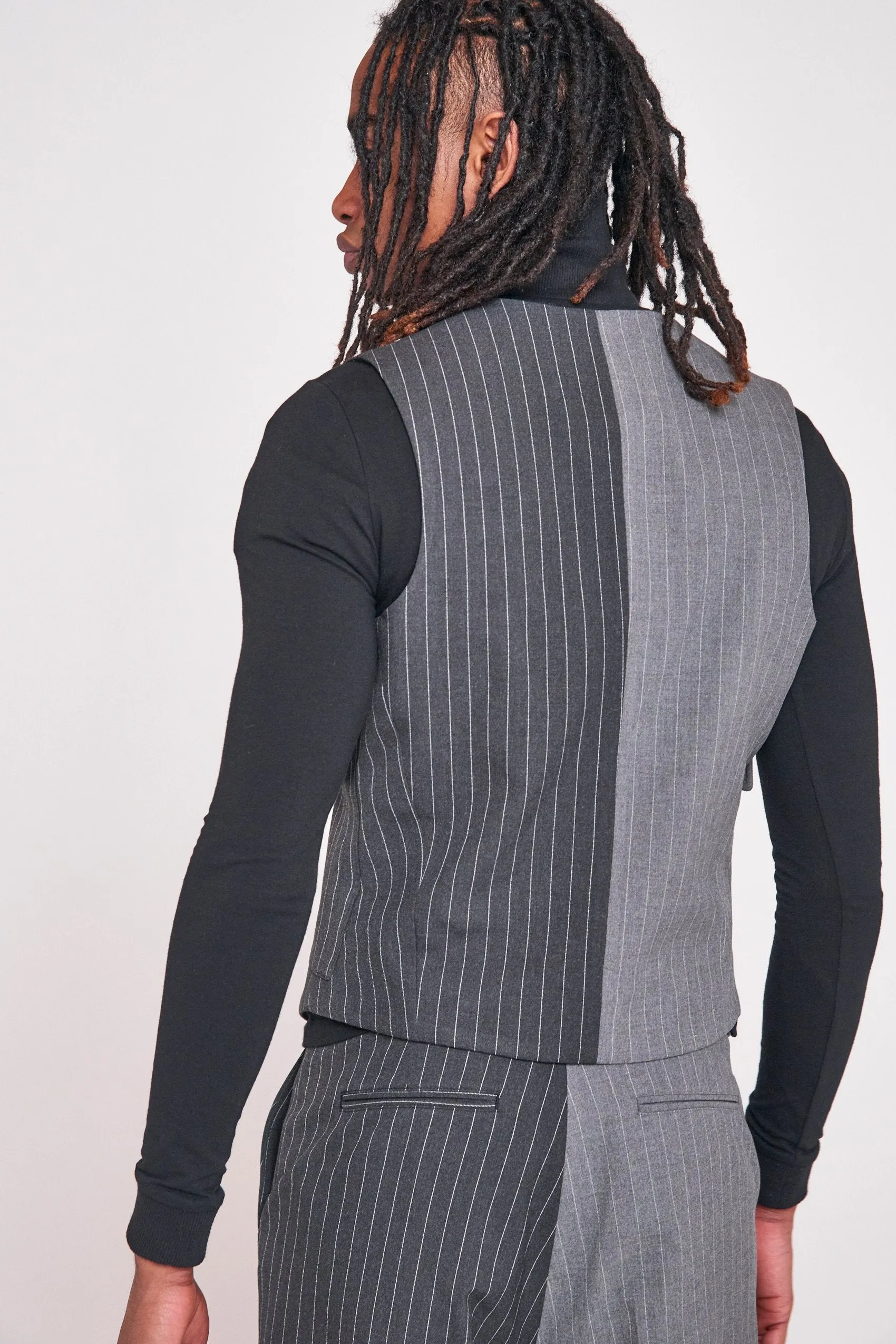 Spliced Grey Pinstripe Utility Waistcoat