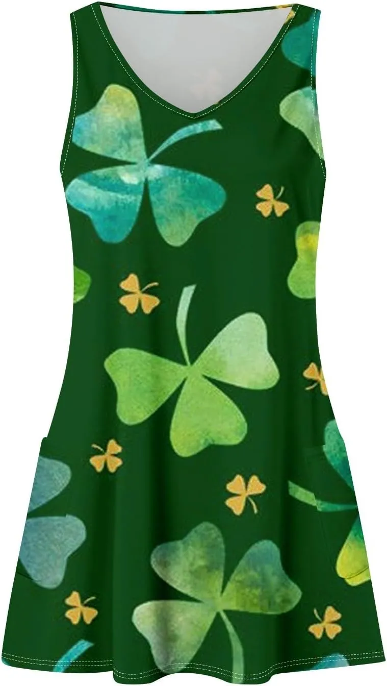 St. Patrick's Day A Line Sleeveless Dress Women Trendy Birthday Comfy Loose Scoop