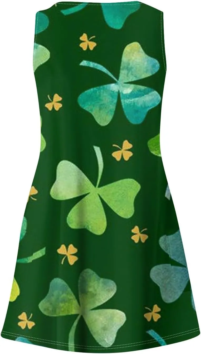 St. Patrick's Day A Line Sleeveless Dress Women Trendy Birthday Comfy Loose Scoop