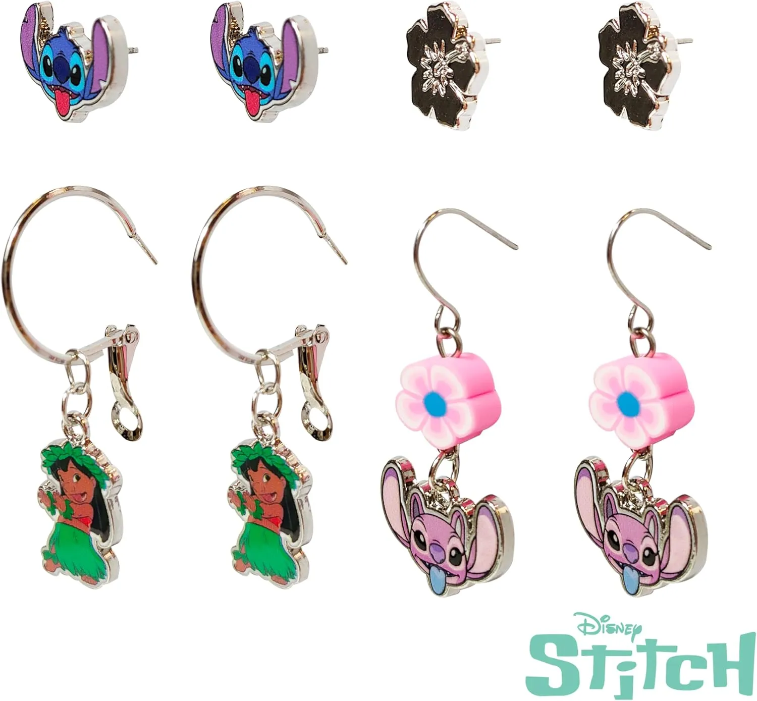 Stitch Hypoallergenic Earrings for Girls Stud Earrings & Fishhook Drop Earring Sets with Charms One Size Fits All Stitch Jewelry Girls Earrings, Disney Accessories for Girls Ages 4 