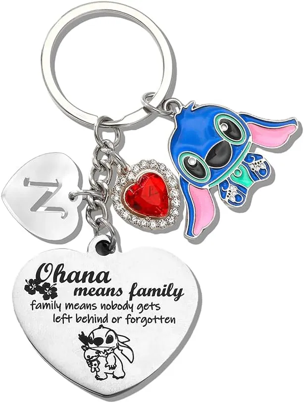 Stitch Initial Keychain-   Cute Keychian Jewelry Gifts Birthday Present Friendship Stuff