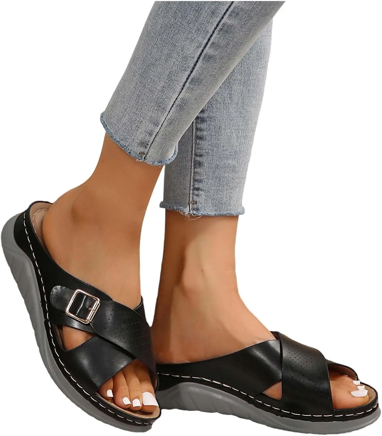 Summer Sandals for Women 2025 Wide Width Orthopedic Sandal Arch Support Walking Beach Boho Platform Slides