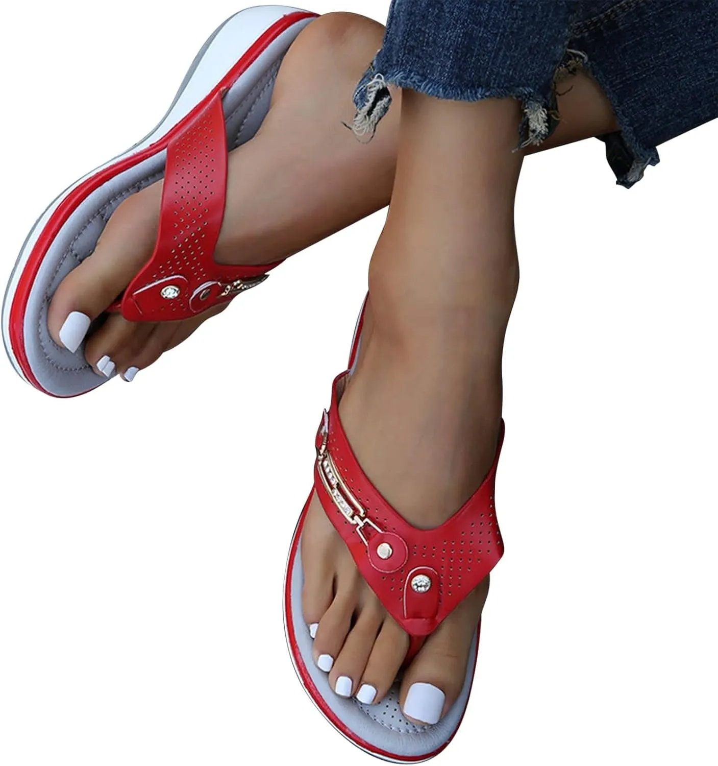 Summer Sandals for Women 2025 Wide Width Platform Flip Flops Orthopedic Wedges Sandals with Arch Support for Beach
