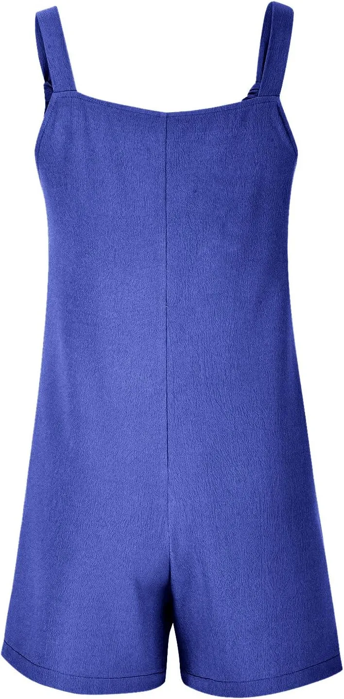 Summer Shorts Rompers for Women Tie Knot Strap Sleeveless Casual Loose Bib Overalls Plus Size Jumpsuit with Pockets