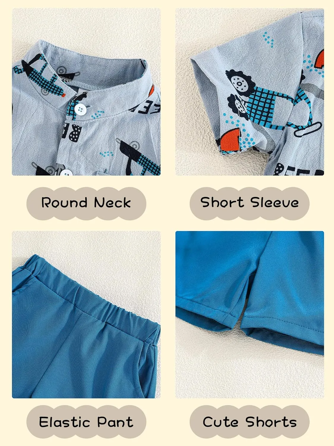 SUREPOCH Baby Boy Clothes Toddler Summer Outfits Short-sleeved Shirt Elastic Pants Two-piece Set Cute Baby Boy Outfits