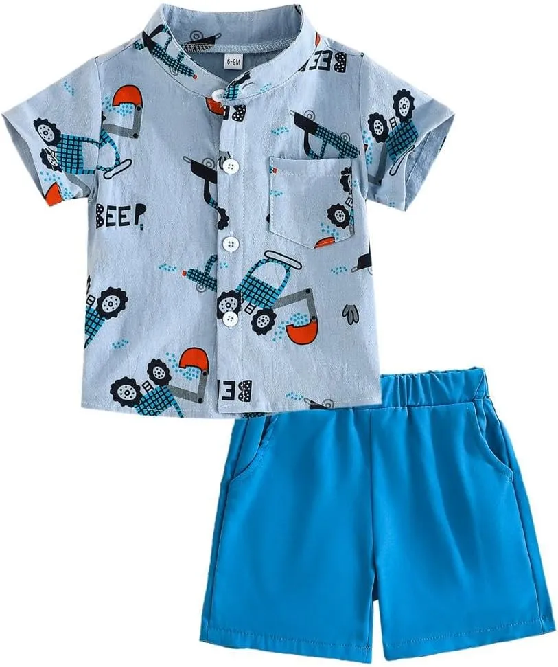SUREPOCH Baby Boy Clothes Toddler Summer Outfits Short-sleeved Shirt Elastic Pants Two-piece Set Cute Baby Boy Outfits