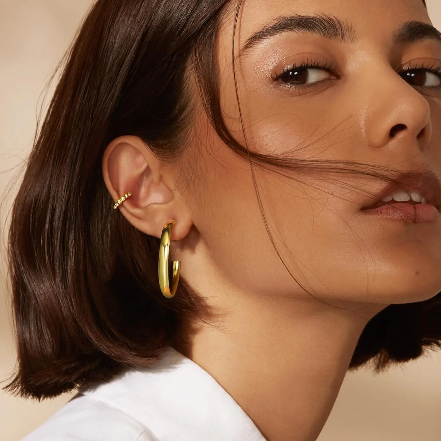 Surgical Steel Hoop Earrings for Women : Women's Chunky Open 18K Gold Plated Hoop Earrings Jewelry Gift for Girls,Trendy hypoallergenic Hoops for Sensitive Ear,Waterproof,Gold/Silver