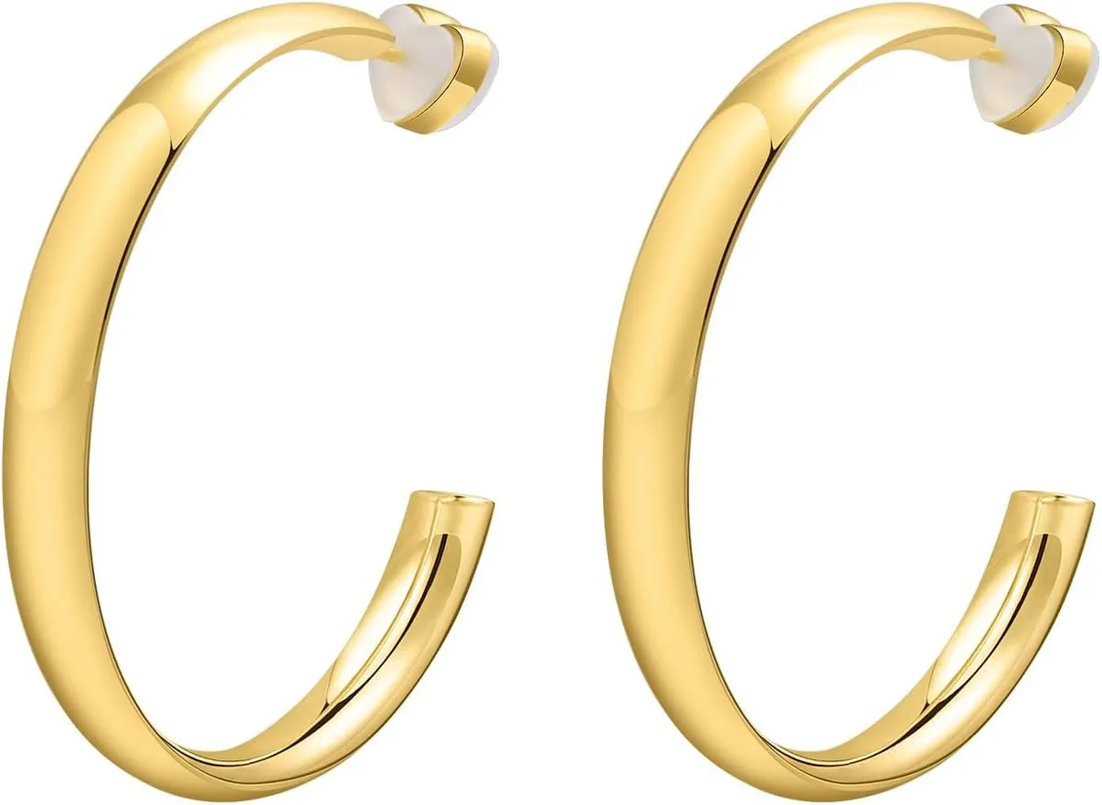 Surgical Steel Hoop Earrings for Women : Women's Chunky Open 18K Gold Plated Hoop Earrings Jewelry Gift for Girls,Trendy hypoallergenic Hoops for Sensitive Ear,Waterproof,Gold/Silver
