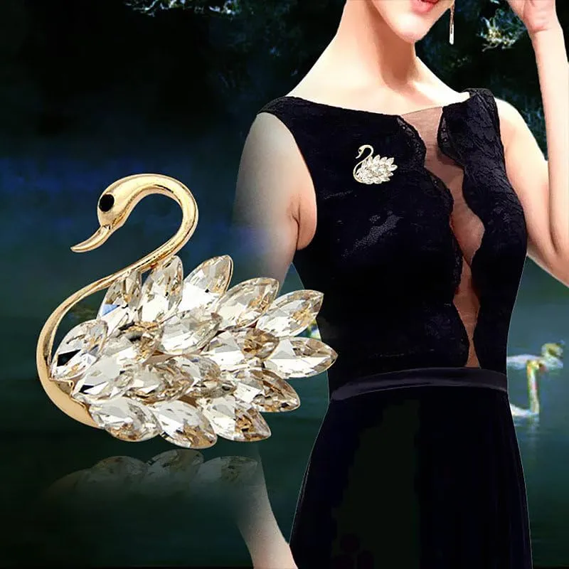 Swan Brooch, Crystal Brooch,Women Ladies Gold Plated Elegant Swan Brooch,Crystal Diamond Metal Brooch for Women Decoration
