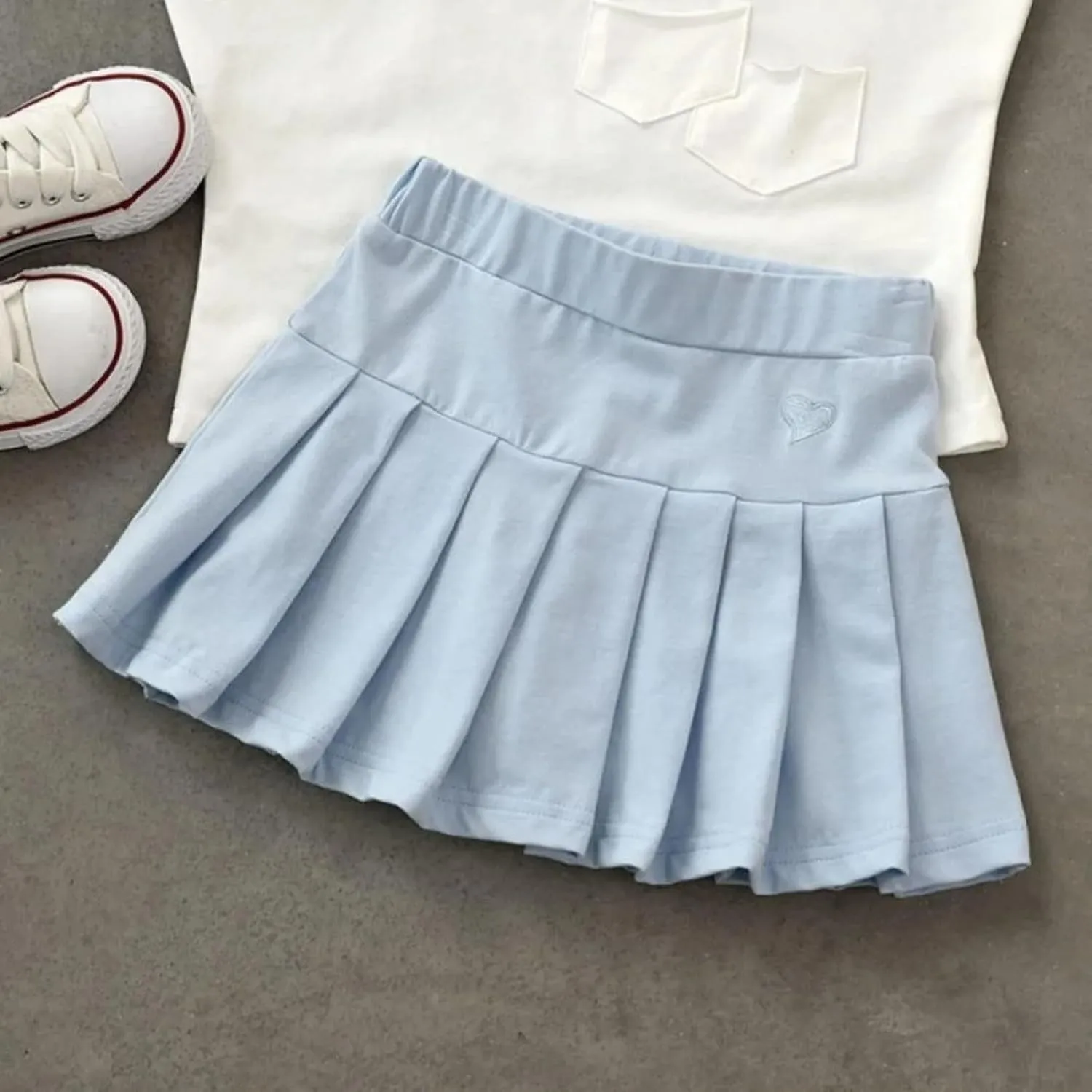 Toddler Baby Girls Skirts Summer Elastic Flared Plain Pleated Girls Kids Casual Stretch Waist Skater Skirt