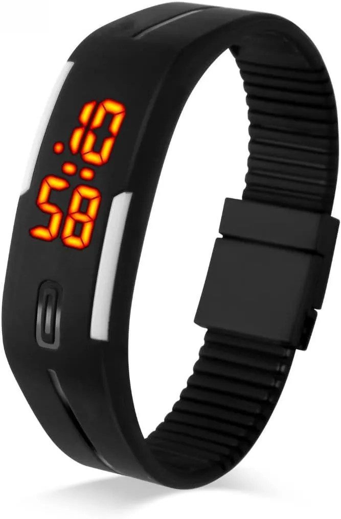 TOOCAT Simple LED Digital Digital Watch, Outdoor 30M Water Resistant Rubber Strap, Men's and Women's Watches, Time and Date Read Only - Black