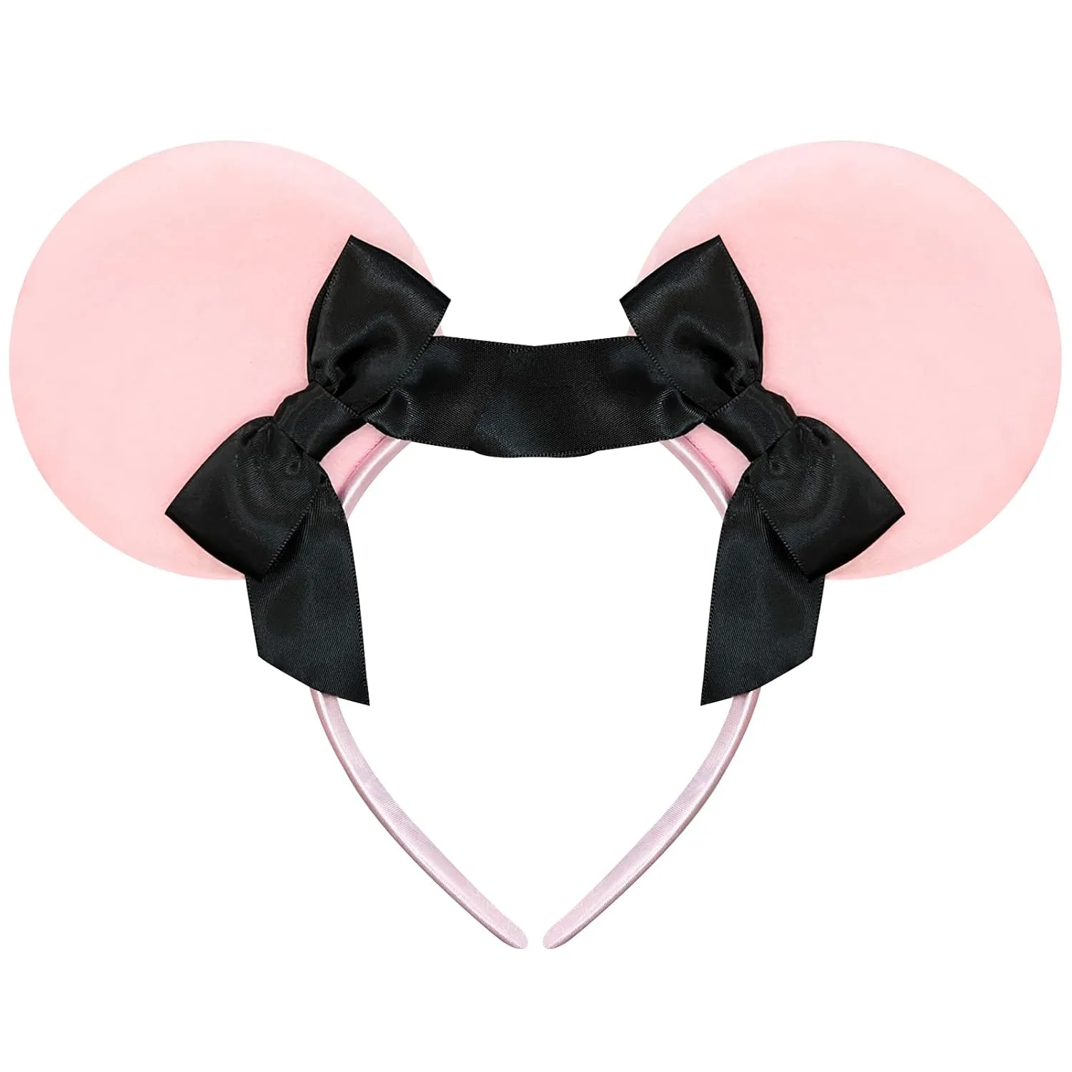 Trnerm Pink Mouse Ears Headband with Black Ribbons - Cute Coquette Mouse Ears for Women