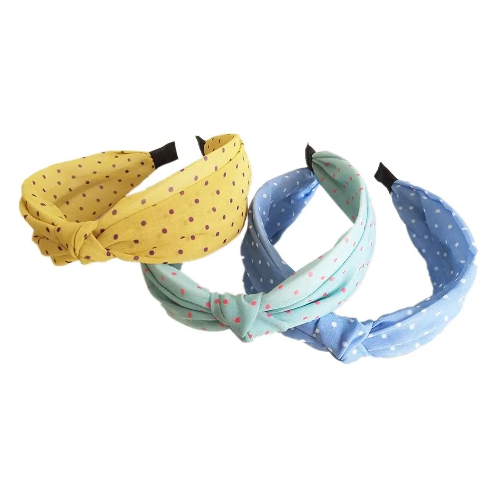 Turban Headband 3Pcs Polka Dot Bowknot Knotted Solid Color Contrast Headband Headband