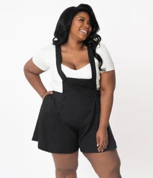 Unique Vintage Plus Size 1970s Black Geena Pinafore Shorts