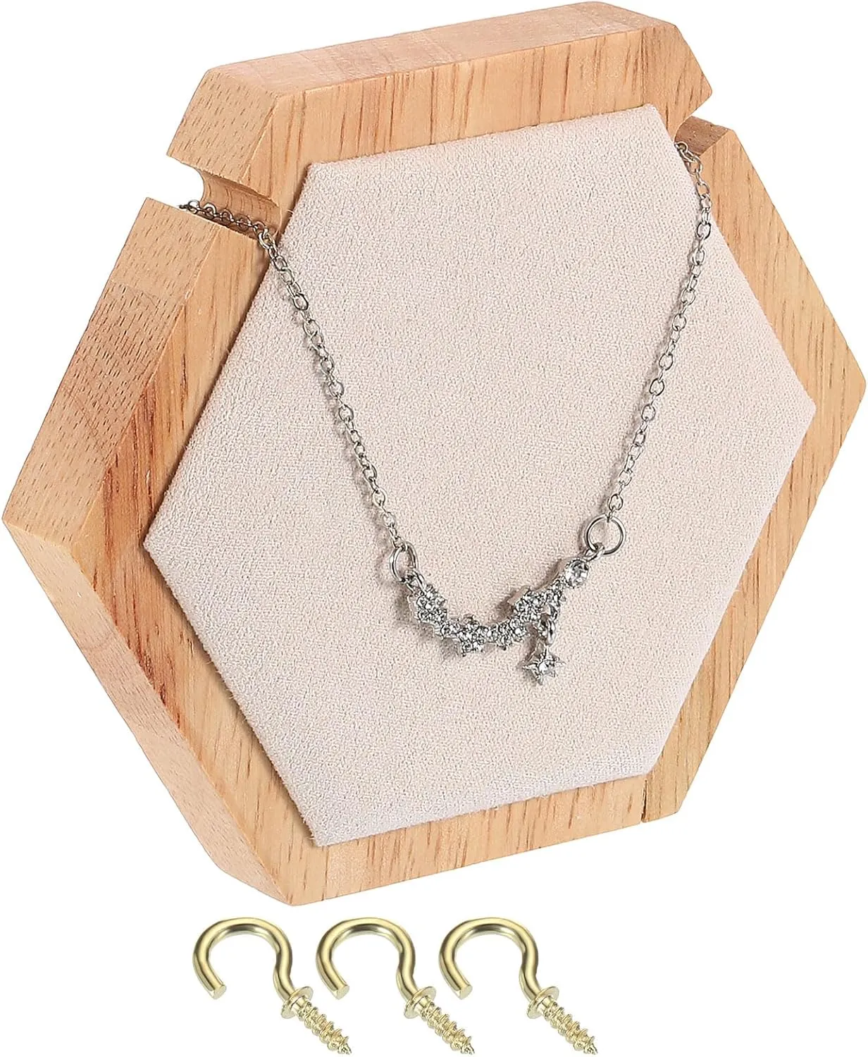 uxcell Hexagon Bracelet Display Stands Jewelry Organizer Holder for Earring Cards, Necklaces, Keychains, Beige