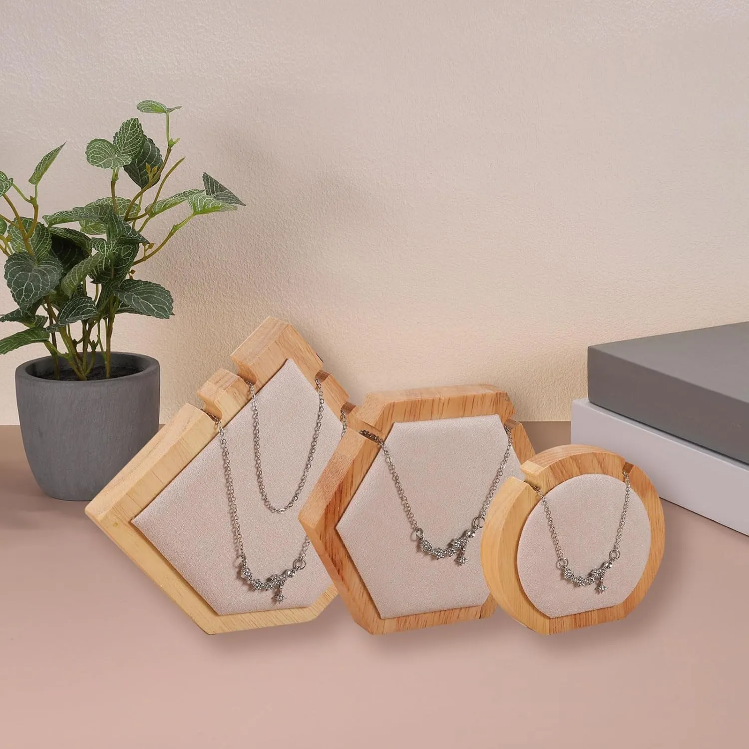 uxcell Hexagon Bracelet Display Stands Jewelry Organizer Holder for Earring Cards, Necklaces, Keychains, Beige