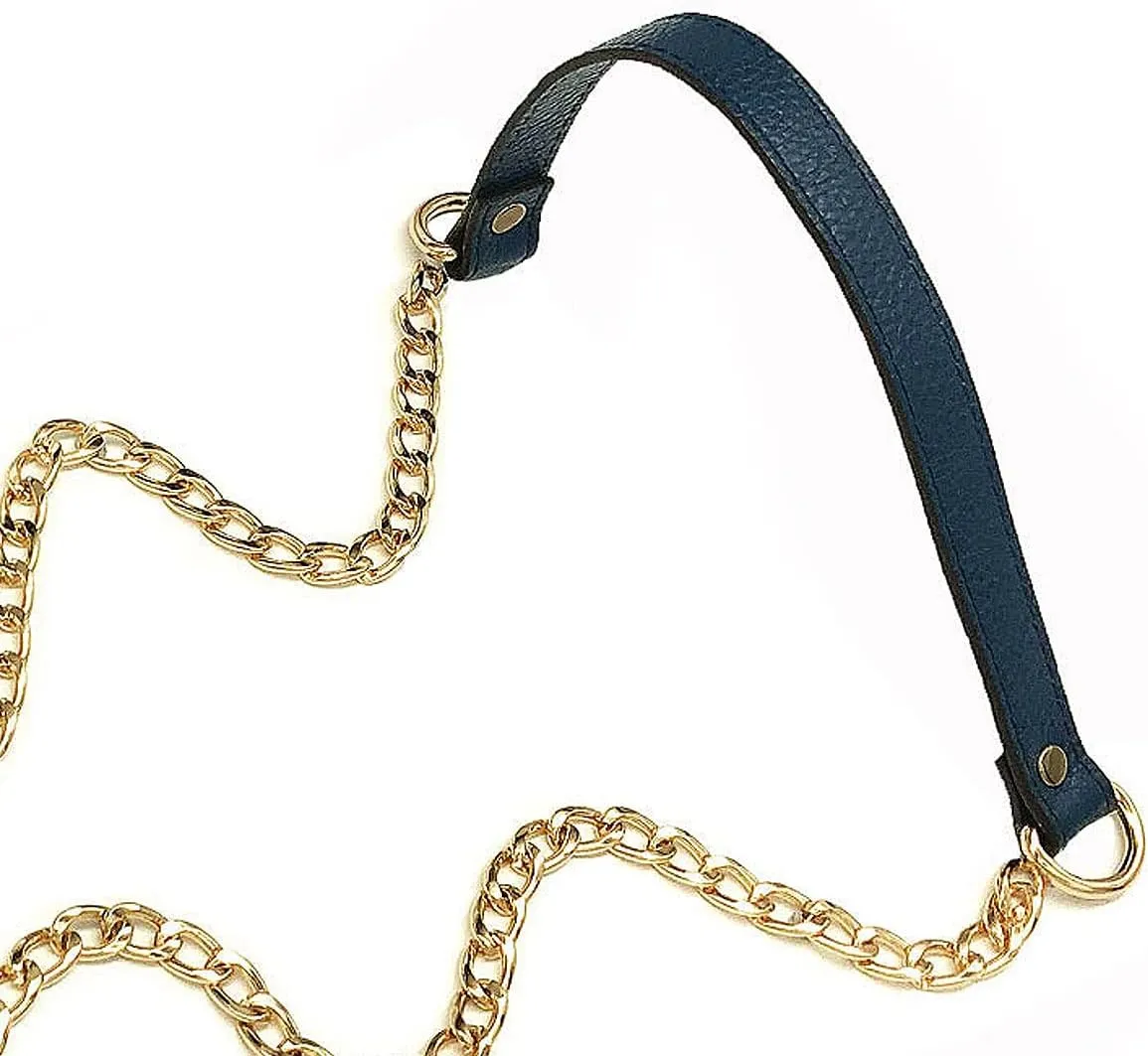 VanEnjoy 18MM Replacement Chain & Genuine Leather Shoulder Crossbody Straps for Handbags Purse Bags (Blue)
