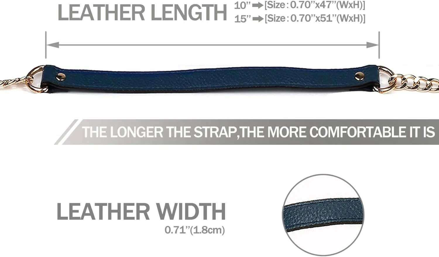 VanEnjoy 18MM Replacement Chain & Genuine Leather Shoulder Crossbody Straps for Handbags Purse Bags (Blue)
