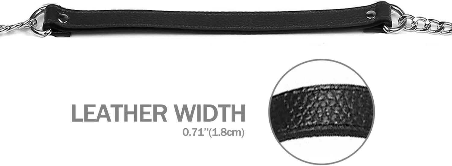 VanEnjoy Replacement Chain & Genuine Leather Shoulder Crossbody Strap (Black-silver Buckles)