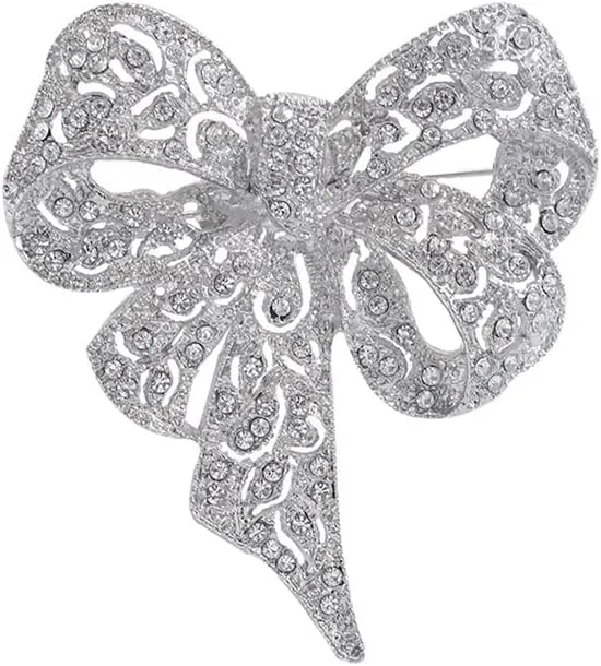 Vintage Big Bow Knot Rhinestones Sparkly Brooches Lapel Pin Ribbon Brooch Classic for Women Girls Dainty Dresses Suit Shirt Clothes Accessories