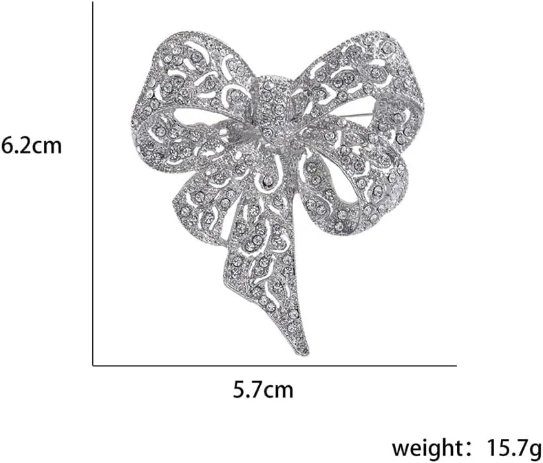 Vintage Big Bow Knot Rhinestones Sparkly Brooches Lapel Pin Ribbon Brooch Classic for Women Girls Dainty Dresses Suit Shirt Clothes Accessories