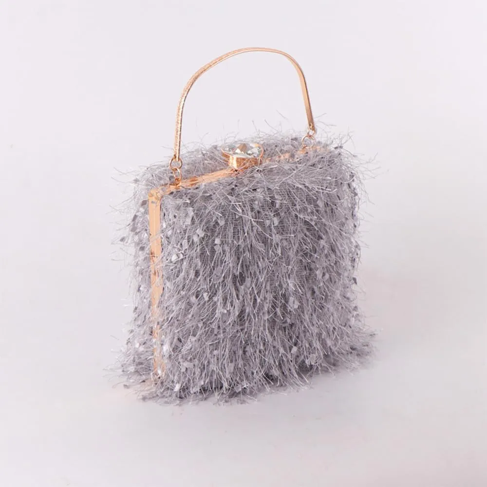 Vintage Purse Retro Suede Tote Bag Evening Bags for Women Wedding Ostrich Feather Women's Clutch Handbags Banquet Party Grey