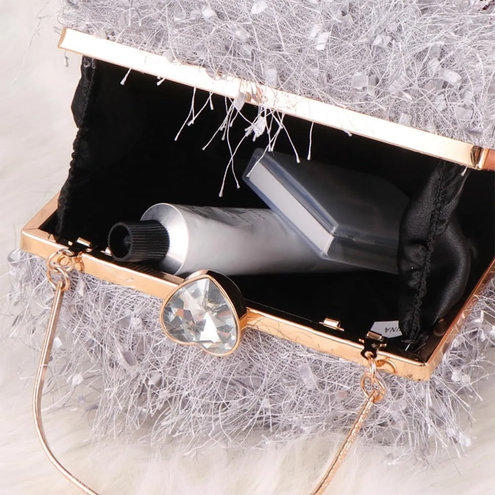 Vintage Purse Retro Suede Tote Bag Evening Bags for Women Wedding Ostrich Feather Women's Clutch Handbags Banquet Party Grey