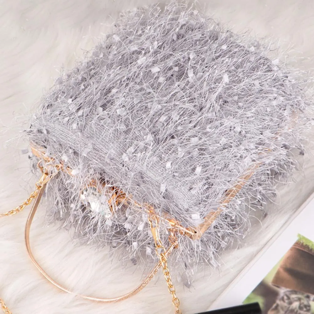 Vintage Purse Retro Suede Tote Bag Evening Bags for Women Wedding Ostrich Feather Women's Clutch Handbags Banquet Party Grey