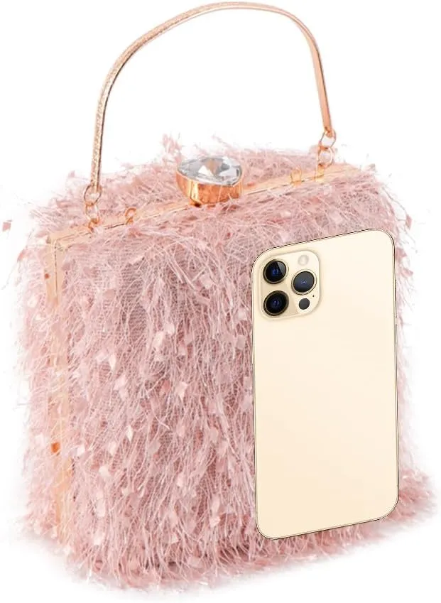 Vintage Purse Retro Suede Tote Bag Evening Bags for Women Wedding Ostrich Feather Women's Clutch Handbags Banquet Party Pink