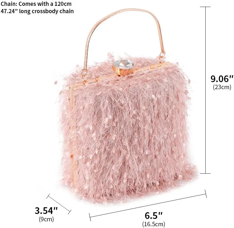 Vintage Purse Retro Suede Tote Bag Evening Bags for Women Wedding Ostrich Feather Women's Clutch Handbags Banquet Party Pink